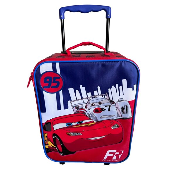 Disney Pixar Cars Kids Red Suitcase W/ Lightning McQueen Formula Racer 95 Design - Picture 1 of 10